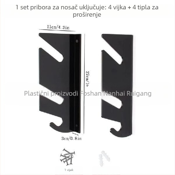 Crni akrilni zidni stalak za skateboard, dvostruki sloj pohrane ploča i vješalica za longboarde
