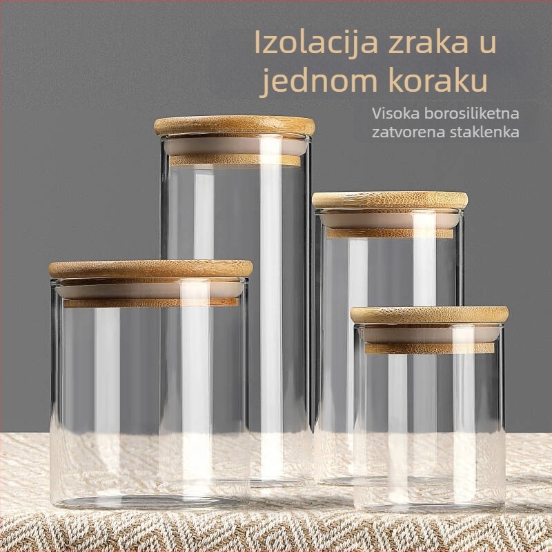 Posuda od borosilikatnog stakla za čuvanje čaja, zrna kave i žitarica — hermetički zatvarač