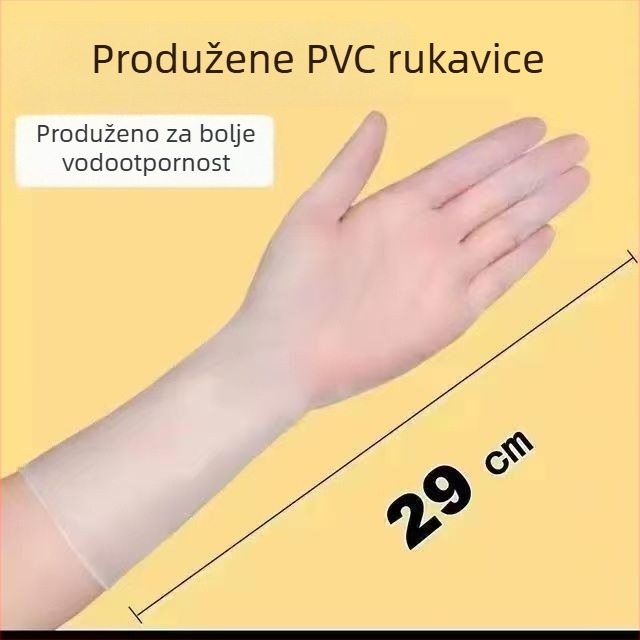12-inčne jednokratne produžene PVC rukavice, hrane kvalitete, vodootporne i otporne na masnoće, za pranje suđa, kućanske poslove i njegu ljepote