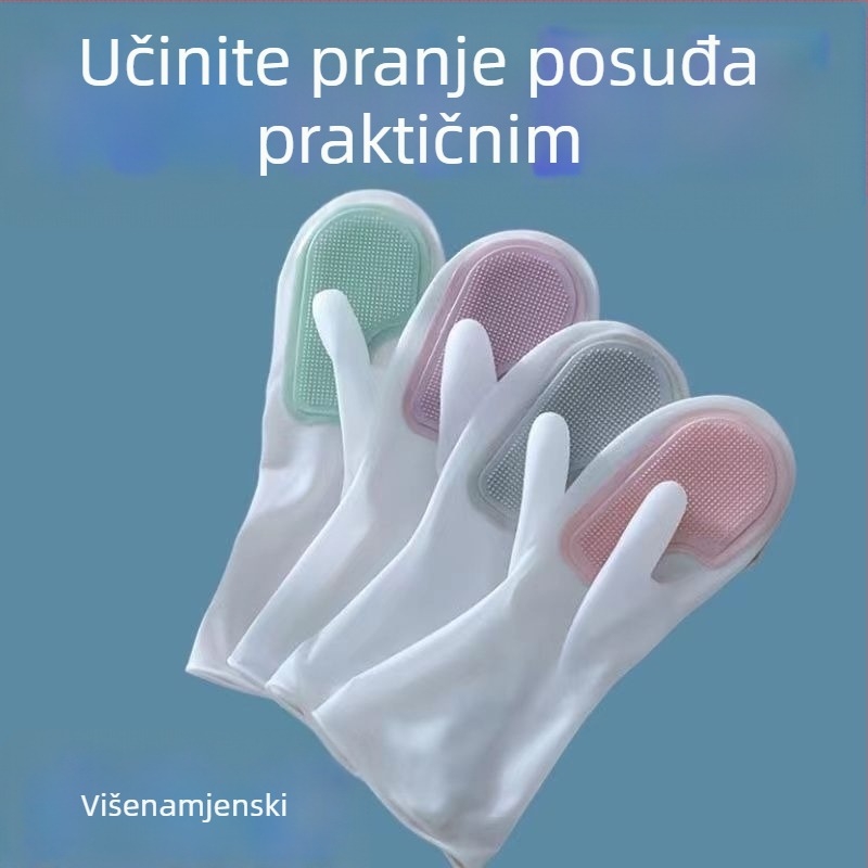 Silikonske rukavice za pranje suđa s četkom – vodootporne, protuklizne, izdržljiv kuhinjski alat za čišćenje