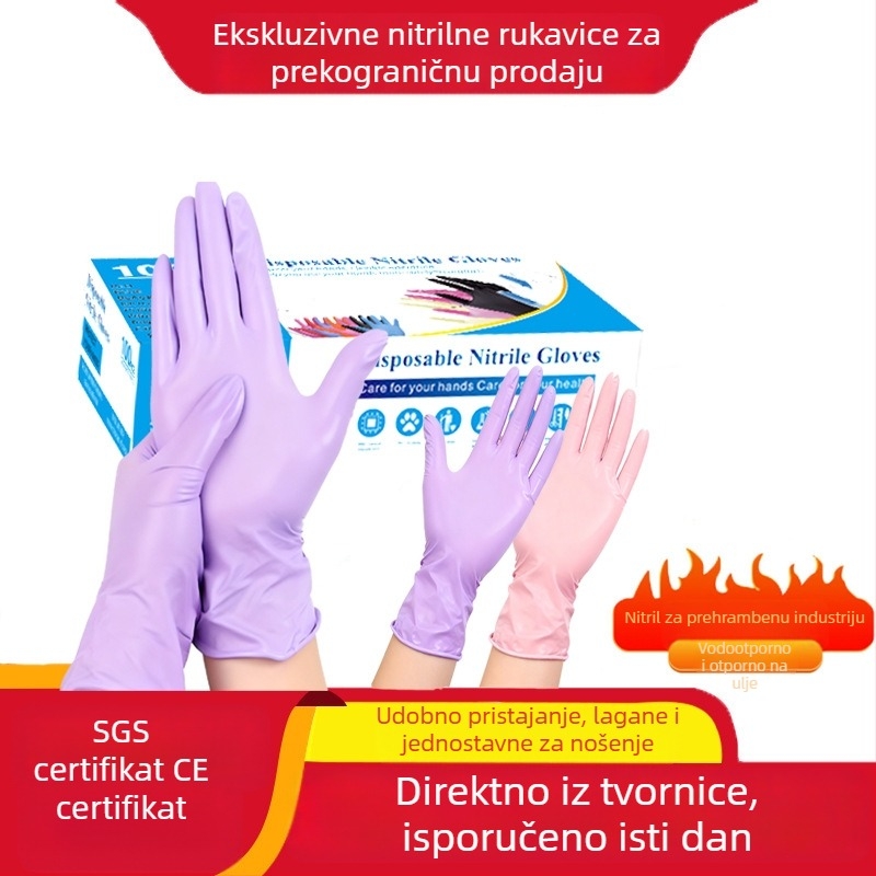 Jednokratne svijetlo ljubičaste nitril rukavice za kućanske poslove, pranje posuđa u kuhinji, zaštita, otporne na ulje i vodootporne.