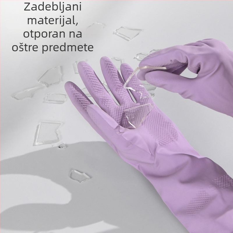 Latex rukavice za kućanstvo, vodonepropusne i izdržljive, duljine 34 cm, pogodne za pranje posuđa, povrća i rublja.