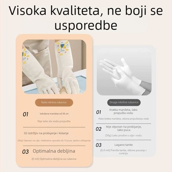 Nitrilne rukavice za pranje posuđa, izdržljive, s debelim gumiranim premazom, nježne prema koži, za kućno čišćenje