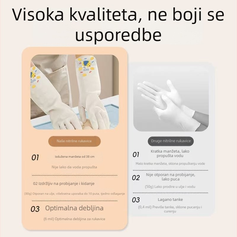 Nitrilne rukavice za pranje posuđa, izdržljive, s debelim gumiranim premazom, nježne prema koži, za kućno čišćenje