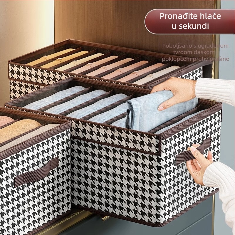 Kutija za odlaganje odjeće s poklopcem u houndstooth uzorku, tkanina, preklopna, s pretincima, 25 L, dimenzije 40×28×20 cm