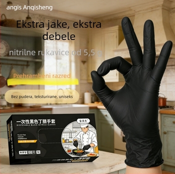 5.5g ekstra debeli crni nitril rukavice za kućnu upotrebu, pranje posuđa, catering i pečenje; nitril rukavice s prehrambenom kvalitetom, izdržljive i zaštitne