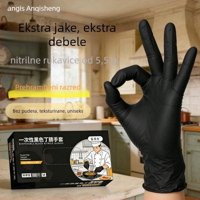 5.5g ekstra debeli crni nitril rukavice za kućnu upotrebu, pranje posuđa, catering i pečenje; nitril rukavice s prehrambenom kvalitetom, izdržljive i zaštitne