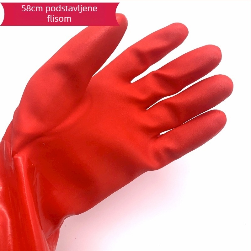 58 cm latex rukavice s baršunastom podstavom za kućanske poslove – pranje posuđa, kuhinja i pranje rublja