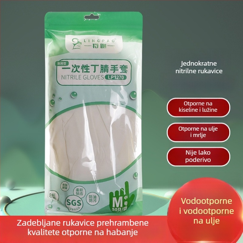 Jednokratne nitril rukavice, prehrambene klase, vodootporne, dužine 30 cm, za pranje suđa i kućnu upotrebu, izdržljive