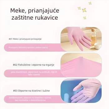 Ružičaste nitrilne jednokratne rukavice, deblje za kućanstvo, kuhinju i catering – otporne na ulje, izdržljive
