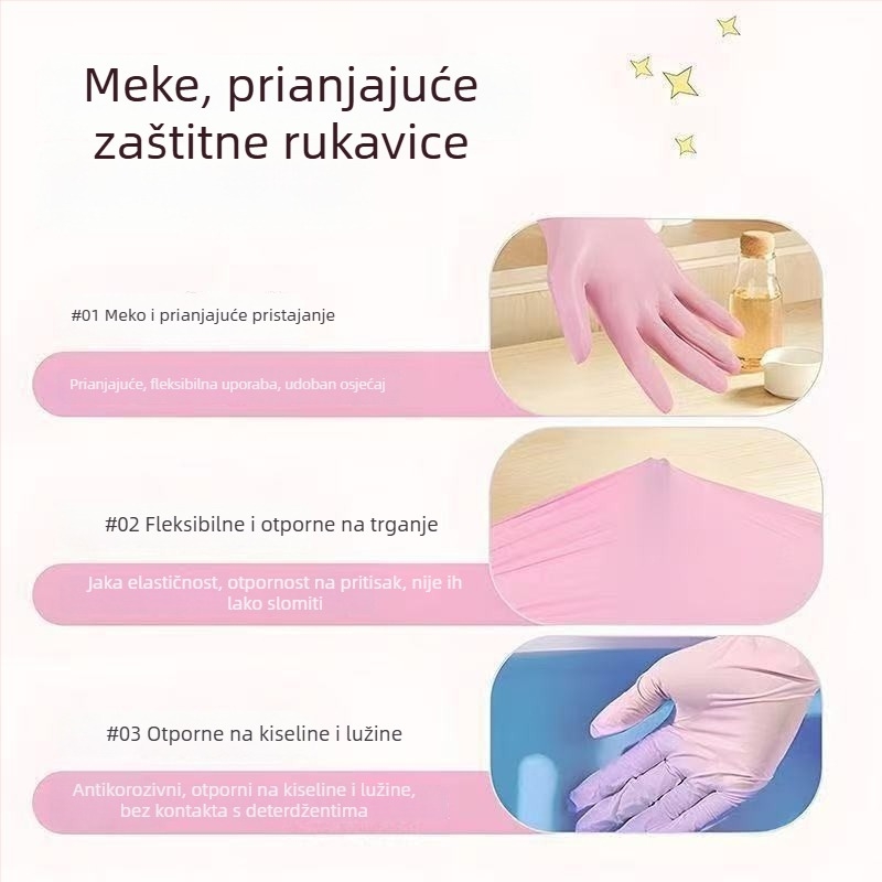 Ružičaste nitrilne jednokratne rukavice, deblje za kućanstvo, kuhinju i catering – otporne na ulje, izdržljive