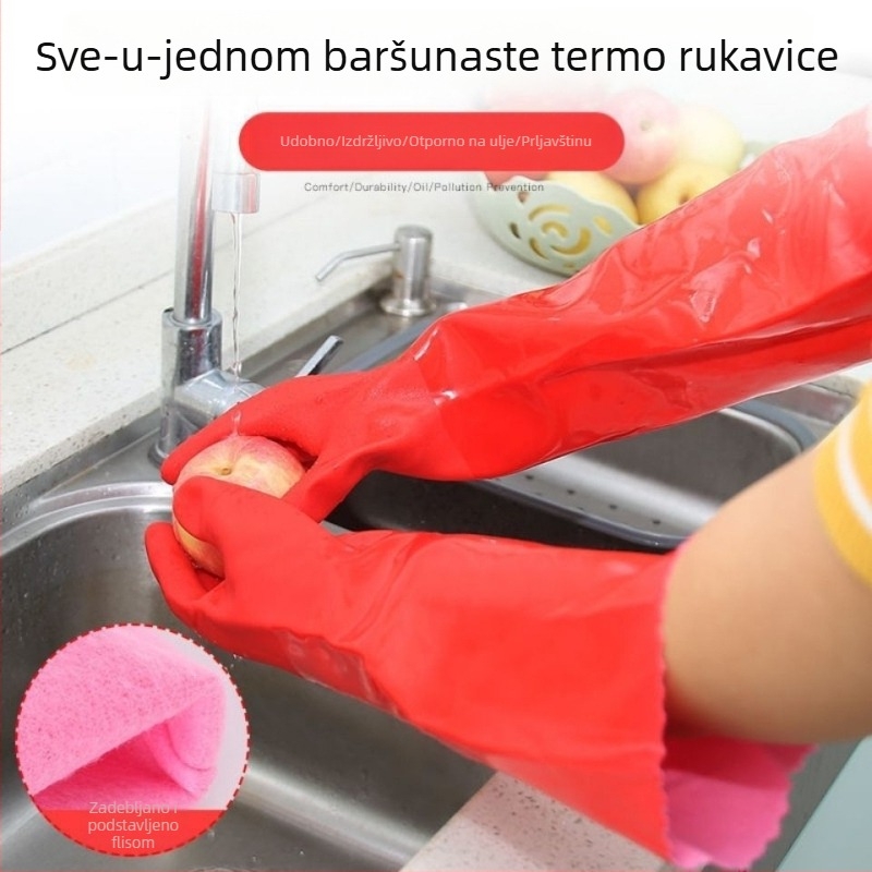 Produžene plišane tople rukavice za kućanske poslove, pranje rublja i suđa; vodootporne, otporne na habanje, s pamukom u podlozi i protukliznim gripom za pranje auta