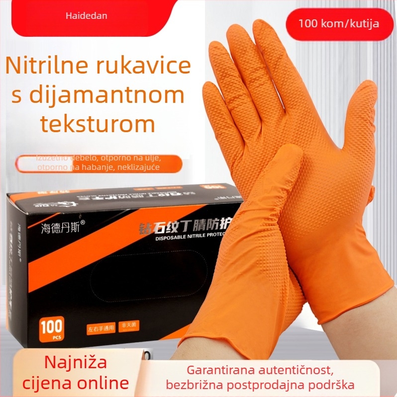 Jednokratne nitril rukavice s dijamantnim uzorkom, ojačane, protuklizne, otporne na habanje, za kućnu upotrebu i kuhinju, industrijska zaštita, vodootporne