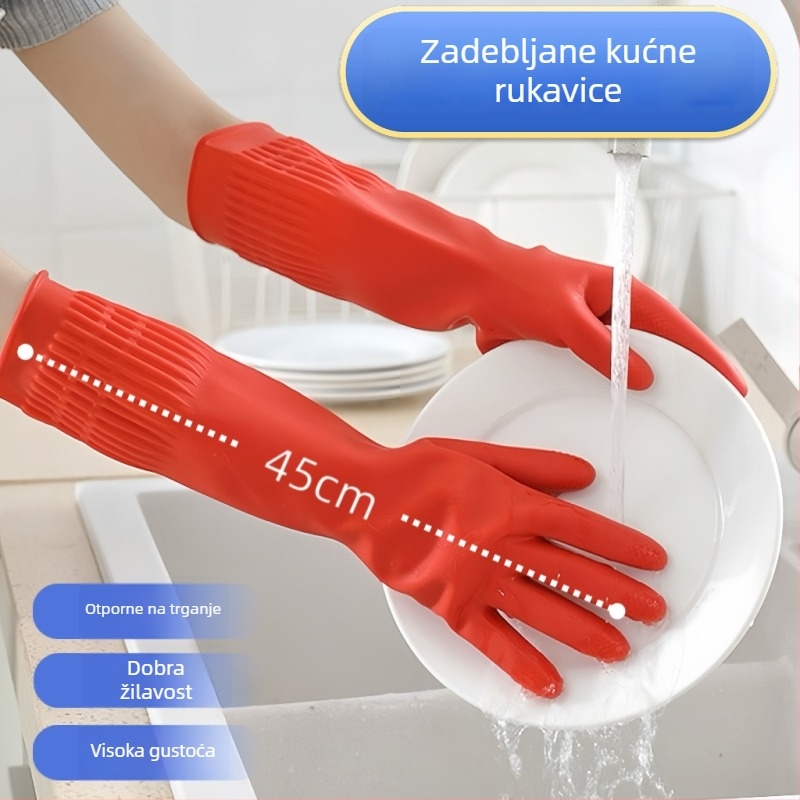 Deblje i produžene latex rukavice za kuhinju i kućno čišćenje, vodootporne, dužine 45 cm, produžena verzija