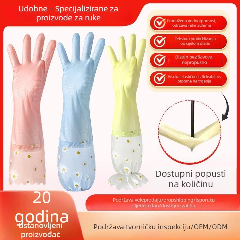 PVC rukavice za pranje posuđa s flis podstavom, protuklizne, izdržljive, debeli, vodootporne, za žene