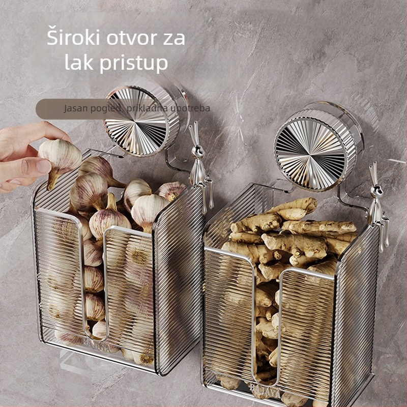 Zidni kuhinjski organizator s usisnim držačem za luk, đumbir i češnjak, kutija za papirnate ubruse – višenamjenski skladišni stalak