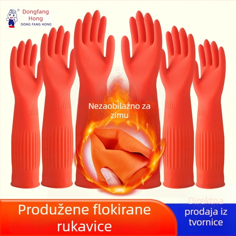 Duge latex rukavice s baršunastom podstavom, za kuhinju i kućanske poslove, vodootporne za zimsko pranje posuđa i rublja