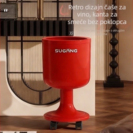 Koš za otpad u obliku čaše vina, 2025. novi model, za kućnu upotrebu, bez poklopca, kapacitet do 4 L, s kotačićima, za dnevni boravak, luksuznu kuhinju i spavaću sobu