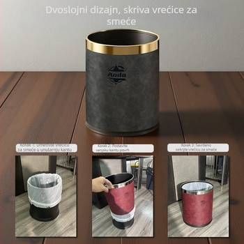 Koš za otpad od kože, 10 L, otporan na vatru, cilindričan, dvostruki dizajn unutarnji i vanjski, za kućnu upotrebu, dnevni boravak, ured, spavaća soba, kuhinja, kupaonica, hotel