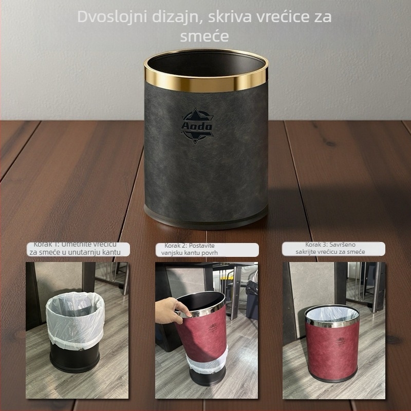 Koš za otpad od kože, 10 L, otporan na vatru, cilindričan, dvostruki dizajn unutarnji i vanjski, za kućnu upotrebu, dnevni boravak, ured, spavaća soba, kuhinja, kupaonica, hotel