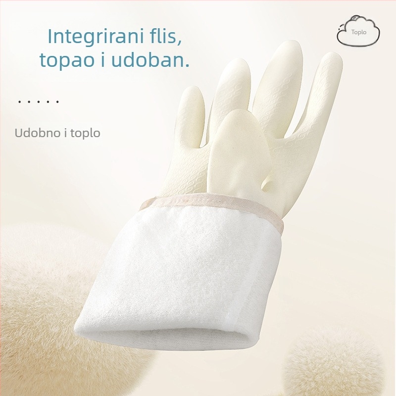 Nitrilne rukavice za pranje posuđa, vodootporne, debele, s flis podstavom, produžene duljine, za kuhinju i pranje rublja