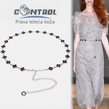 Ženski metalni kaiš za struk s ukrasom četverolistne djetelje, pogodan za haljine i mini suknje, duljina 110 cm, širina 2 cm