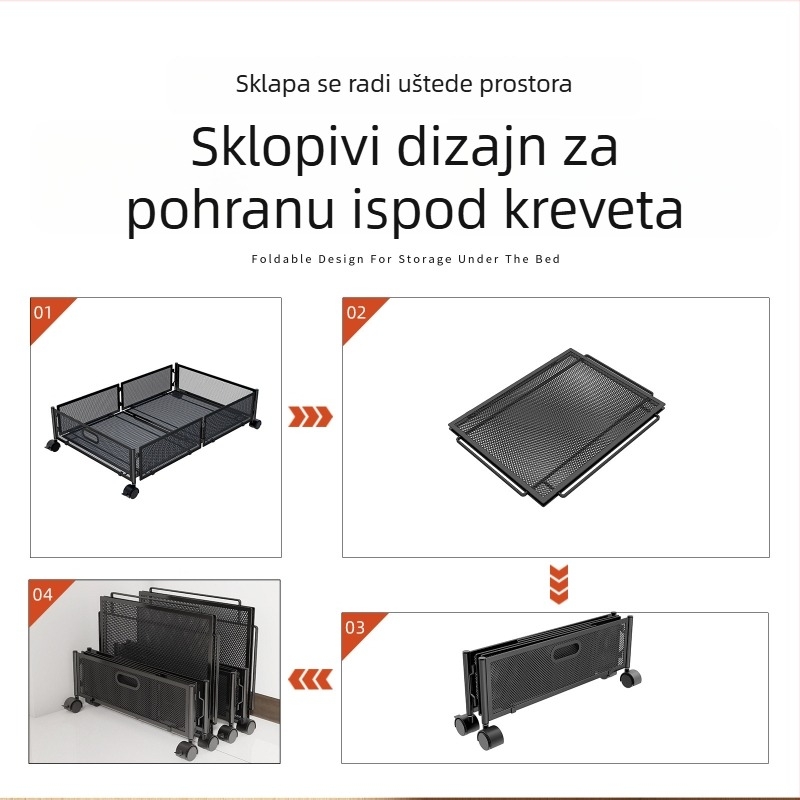 Metalni regał ispod kreveta s kotačićima, izvlačni organizator za odjeću, nordijskog stila