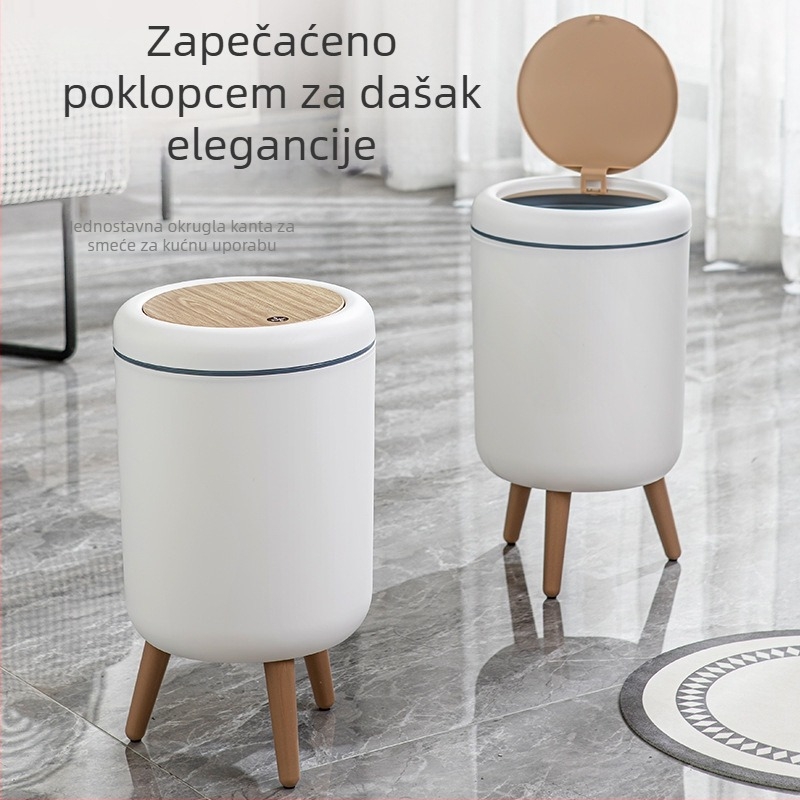 Luksuzni kućni otpadni koš s pritisknim poklopcem, visokim nogama, imitacijom drvenog uzorka, za dnevni boravak i kupaonu