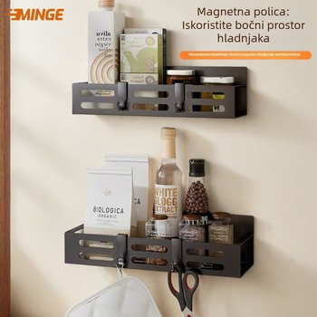Magnetski organizator sa 4 razine za kuhinju, hladnjak, kupaonicu i praonicu — bez bušenja, od karbonskog čelika