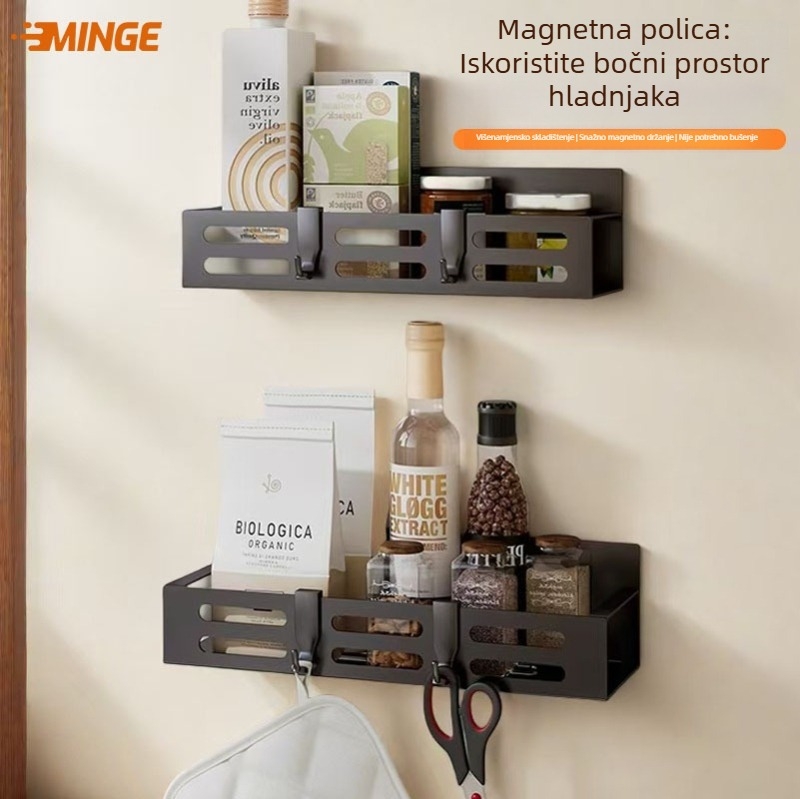 Magnetski organizator sa 4 razine za kuhinju, hladnjak, kupaonicu i praonicu — bez bušenja, od karbonskog čelika