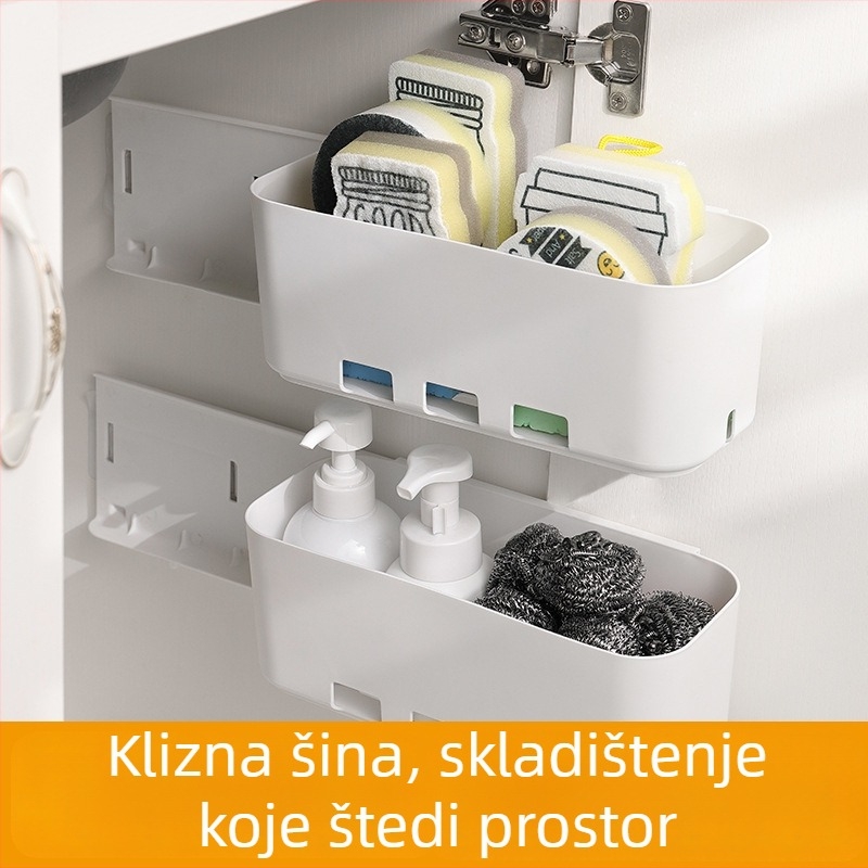 Organizator ormarića s ladicom za kuhinju i kupaonicu, višestruka namjena, bez bušenja, skladištenje u prazninama