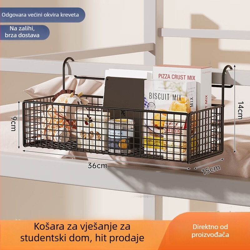 Zidni kovinski viseći organizator uz krevet i dom — višenamjenski viseći koš za pohranu, s jednim slojem