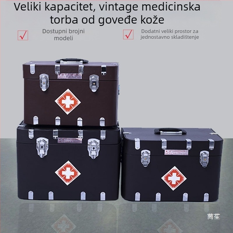 Kožni retro medicinski kovčeg za veterinarsku i kućnu upotrebu, prijenosni