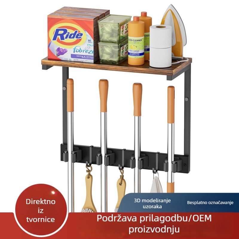 Zidni organizator alata za čišćenje, držač za metlu i mop te kukicama