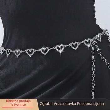 Metalni kaiš za struk sa srcolnim motivom i kristalima – ženski dodatak za haljinu