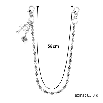 Retro metalni kaiš za struk s privjescima križa i perlama, kopča lobster, za traperice, duljina 115–130 cm