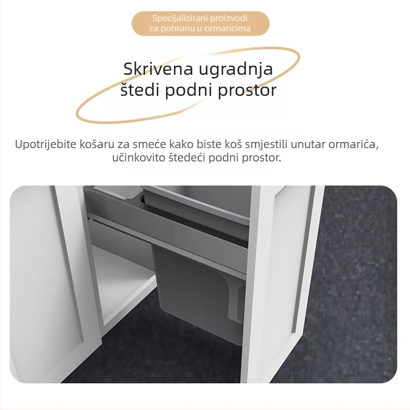 Kuhinjski otpad u ormaru s vratima i poklopcem, velikog kapaciteta, jedan spremnik, izvučni ugrađeni