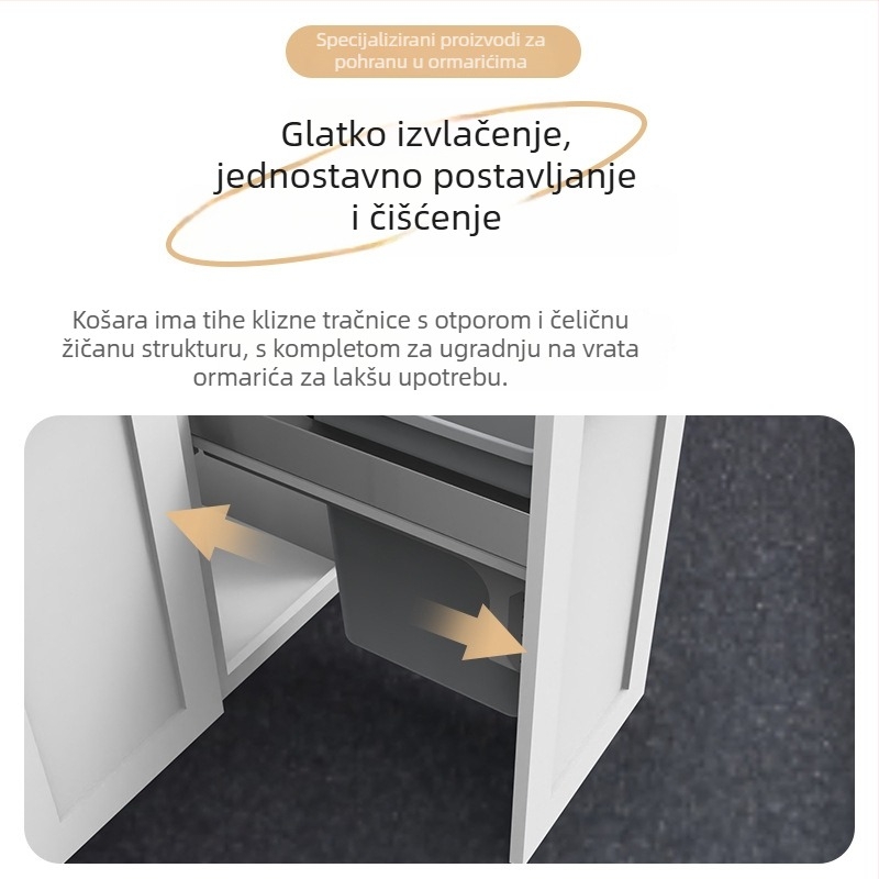Kuhinjski otpad u ormaru s vratima i poklopcem, velikog kapaciteta, jedan spremnik, izvučni ugrađeni