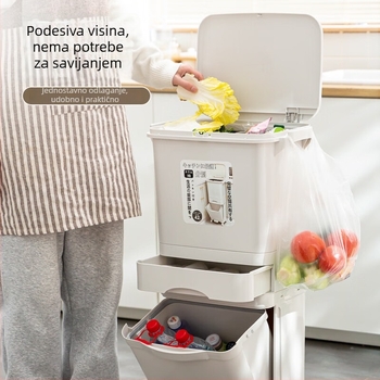 Kuhinjski otpadni spremnik s dvostrukim pedalom i poklopcem, odvajanje suhog i mokrog otpada, velik kapacitet, japanski stil