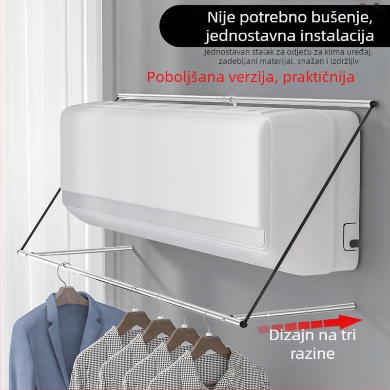 Vješalica za sušenje odjeće na izlazu klima uređaja, bez bušenja, sklopiva s jednom šipkom