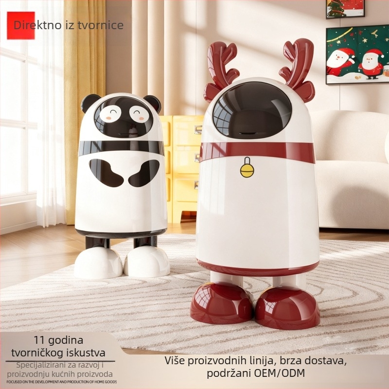 Kućni koš za smeće, 10 L, model 2025, s poklopcem, dvostruki pretinac, karikaturalni dizajn Panda i srndać, za dnevni boravak, spavaću sobu, kuhinju i kupaonicu
