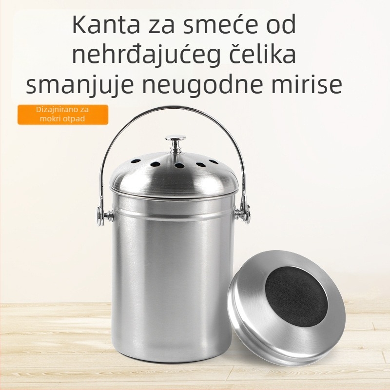 5 L koš za kuhinjske otpadke od nehrđajućeg čelika s poklopcem