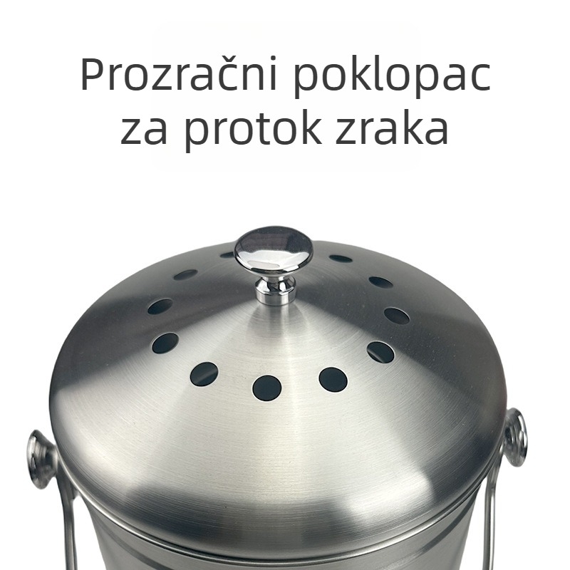 5 L koš za kuhinjske otpadke od nehrđajućeg čelika s poklopcem