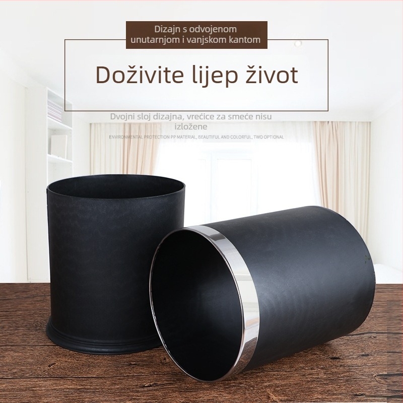 Crni željezni kantu za otpad bez poklopca, cilindričnog oblika, 10 L, za hotelske sobe, kupaonice i kuhinje