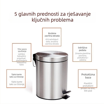 Koš za otpad od nehrđajućeg čelika, s pedalom i poklopcem, 5 L, za dnevni boravak, kuhinju i kupaonu