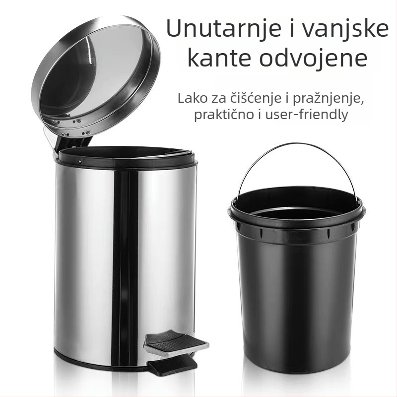 Koš za otpad od nehrđajućeg čelika, s pedalom i poklopcem, 5 L, za dnevni boravak, kuhinju i kupaonu