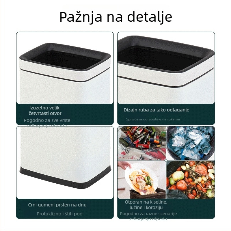 10L dugački dvostruki spremnik za otpad od nehrđajućeg čelika, dvostruke komore, bez poklopca, minimalistički metalni koš za hotelske sobe