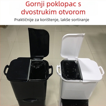 Dvostruki plastični spremnik za otpad s poklopcem i kotačićima za odvajanje suhog i mokrog otpada, kuhinja, hotel ili restoran