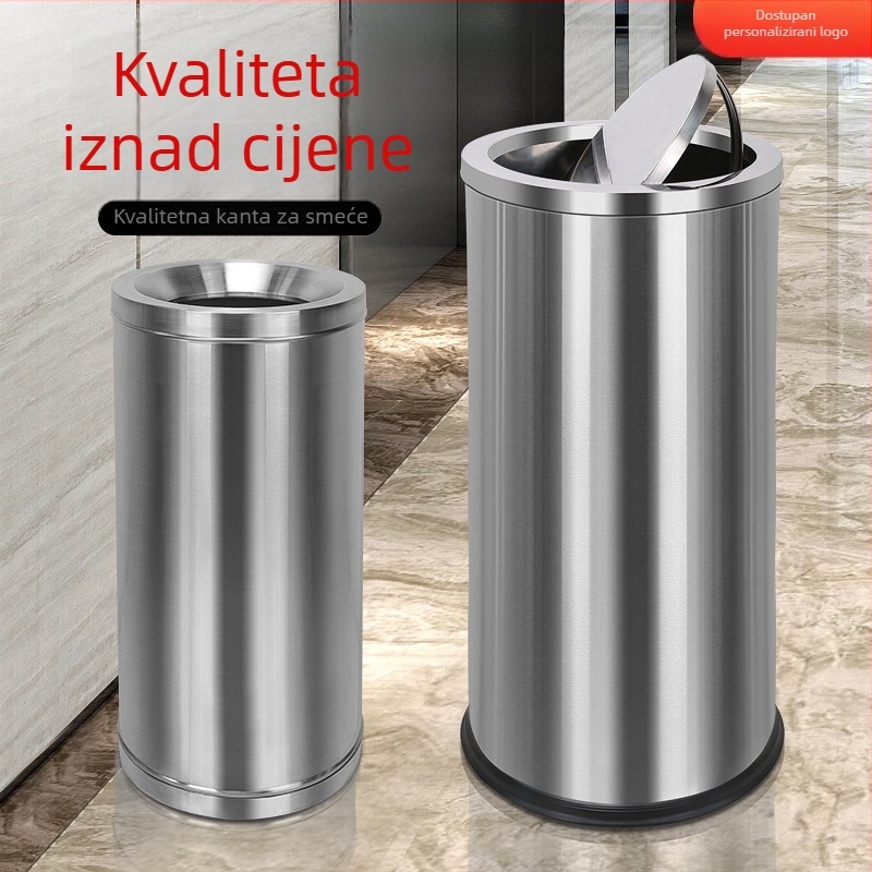 Koš za otpad od nehrđajućeg čelika, europskog stila s preklopnim poklopcem, 6L, za kućnu upotrebu i javne prostore hotela