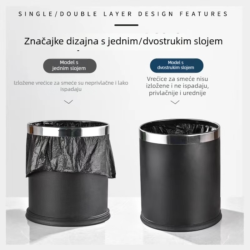 Dvostruko stijenasti od nerđajućeg čelika, vatrootporna kanta za hotele, urede i komercijalne prostore; velika zapremina; prilagodljivo
